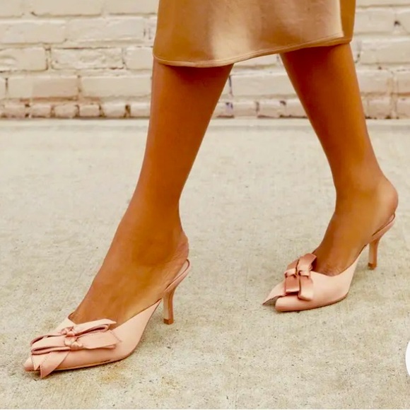 New Loeffler Randall x Anthropologie Fabienne 7 Pink Blush Double Bow Satin Mule - Picture 2 of 12